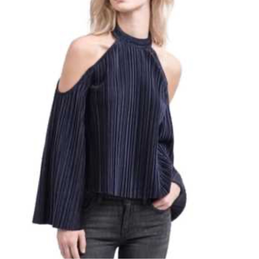 Deep Blue Velvet Cold Shoulder Top